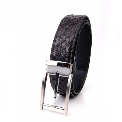 Men's Black Classic Dress Snakeskin Belt, Python Belt