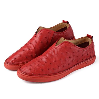 Red Casual Ostrich Shoes, Genuine Ostrich Skin Shoes for Men
