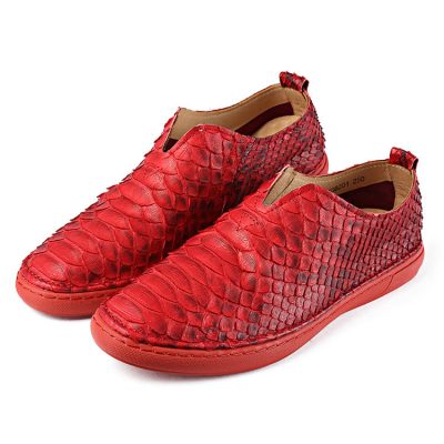 Red Casual Snakeskin Shoes, Python Shoes for Men