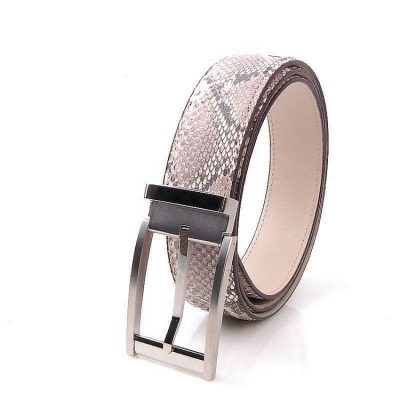Snakeskin Belt, Men's Genuine Python Leather Natural White Pin Belt