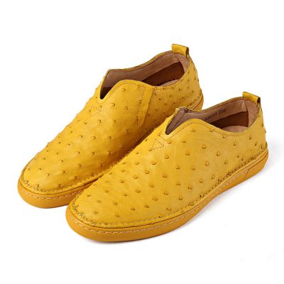 Yellow Casual Ostrich Shoes, Genuine Ostrich Skin Shoes for Men