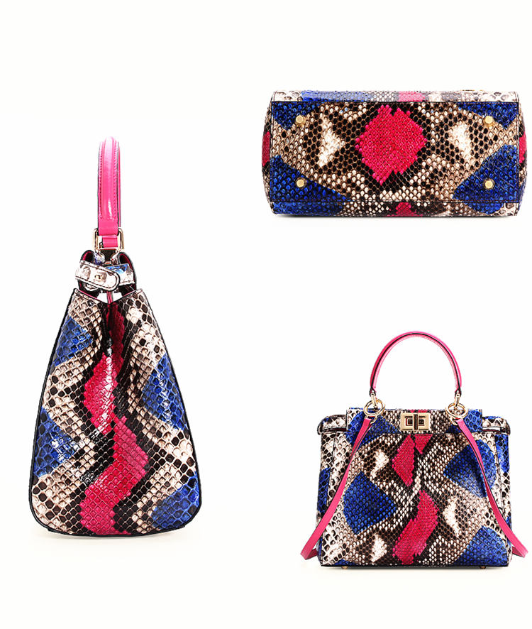 Designer Snakeskin Top Handle Handbag, Snakeskin Crossbody Bag-2