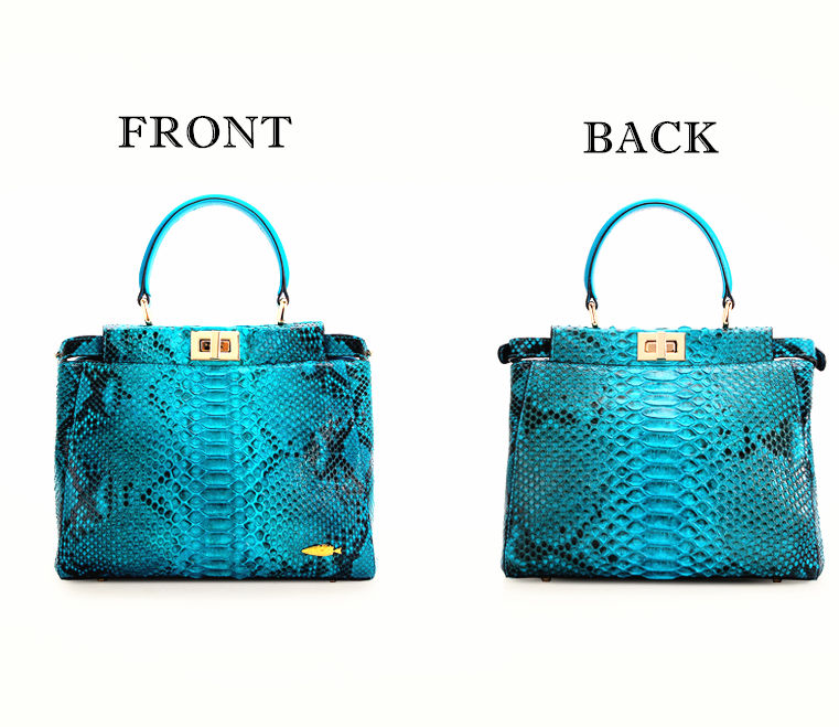 Designer Snakeskin Top Handle Handbag, Snakeskin Crossbody Bag-Blue-1