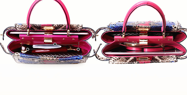 Designer Snakeskin Top Handle Handbag, Snakeskin Crossbody Bag-Inside
