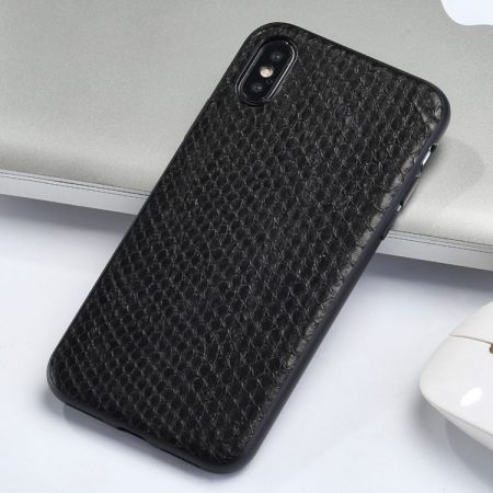 Snakeskin iPhone x Case, Python Skin iPhone X Case with Full Soft TPU Edges-Black