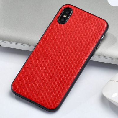 Snakeskin iPhone x Case, Python Skin iPhone X Case with Full Soft TPU Edges-Red